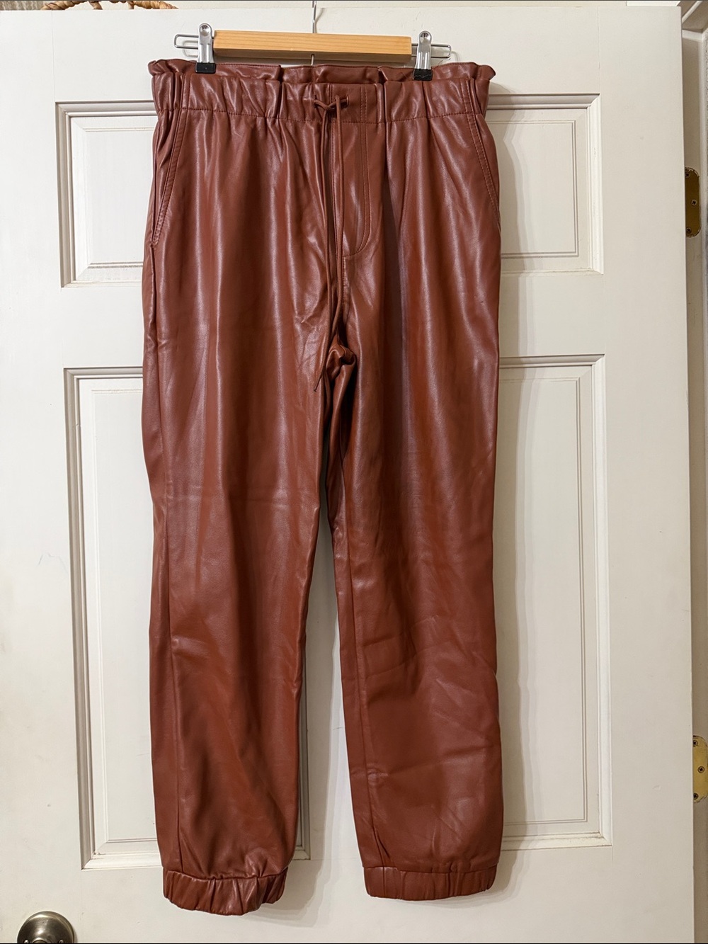 Chocolate Faux Leather Pants in Warm Tan Brown